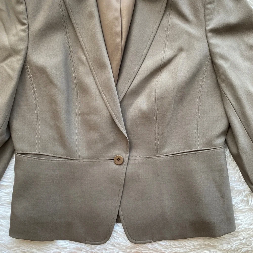 TALBOTS Blazer Womens 10P Brown Wool Blend Single Button Stretch Petite Jacket